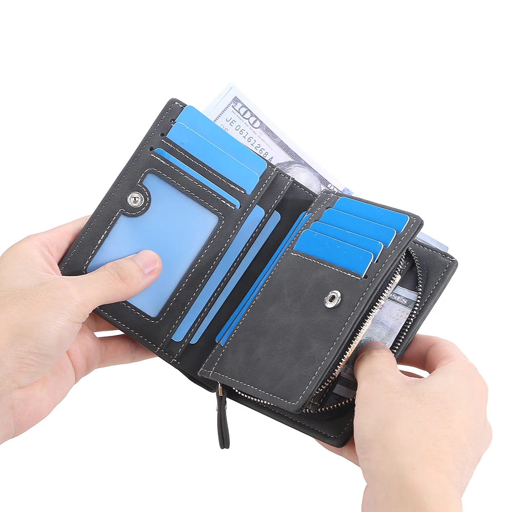 Baellerry 2023 New Short Men Wallets Name Customized Card Holder Luxury Male Wallet Zipper Coin Pocket Photo Holder Men's Purses