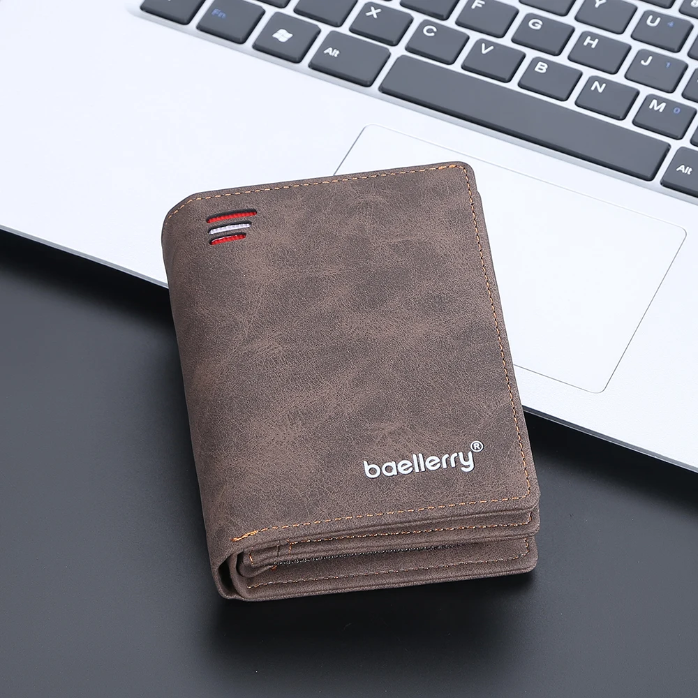 Baellerry 2023 New Short Men Wallets Name Customized Card Holder Luxury Male Wallet Zipper Coin Pocket Photo Holder Men's Purses
