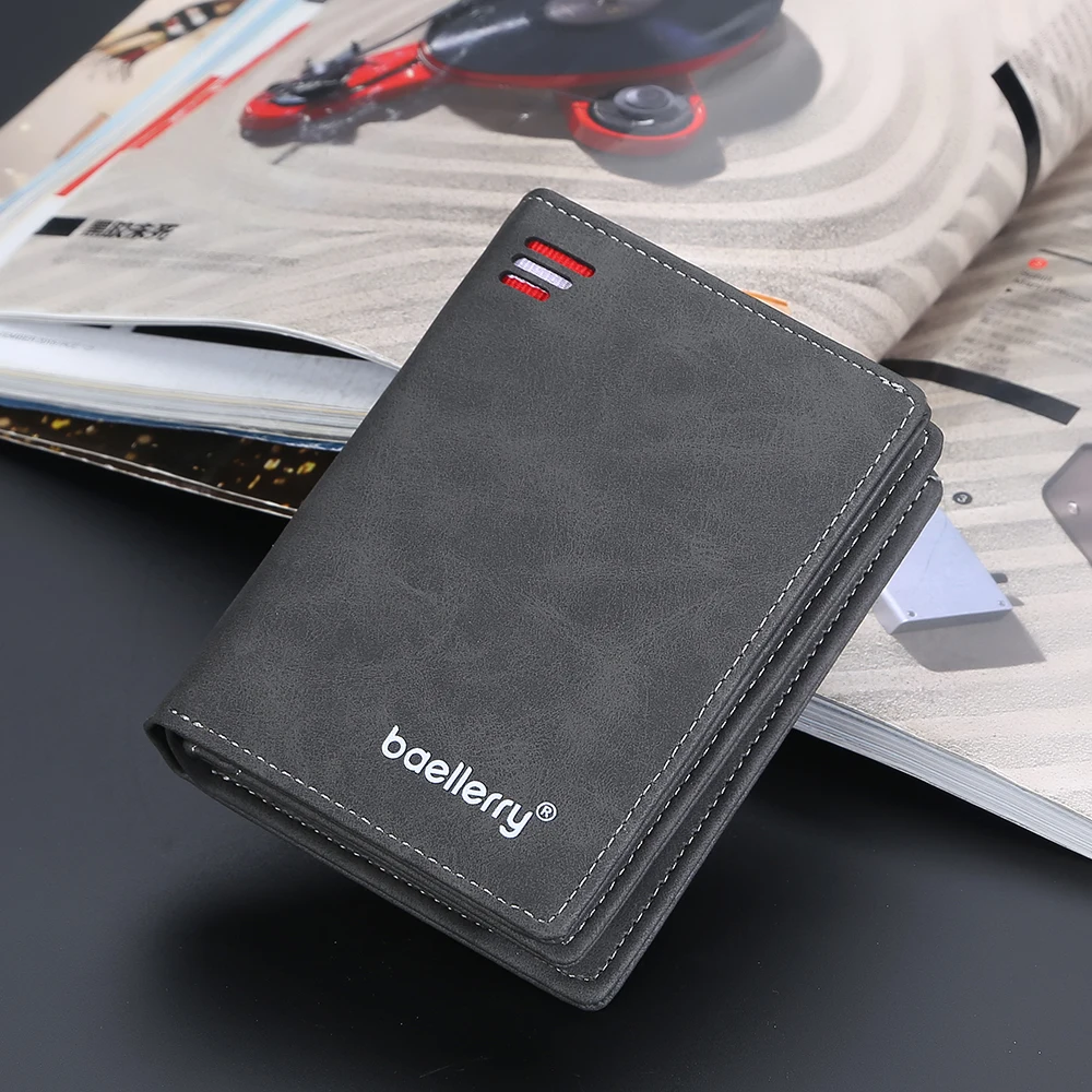 Baellerry 2023 New Short Men Wallets Name Customized Card Holder Luxury Male Wallet Zipper Coin Pocket Photo Holder Men's Purses