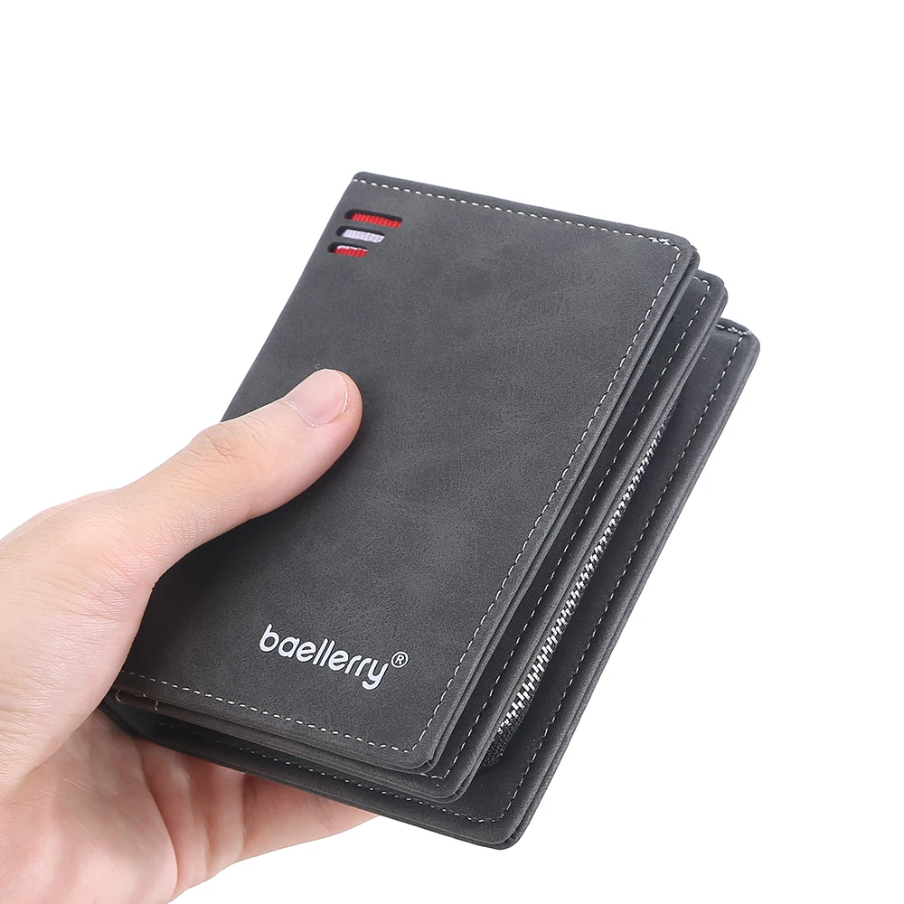 Baellerry 2023 New Short Men Wallets Name Customized Card Holder Luxury Male Wallet Zipper Coin Pocket Photo Holder Men's Purses