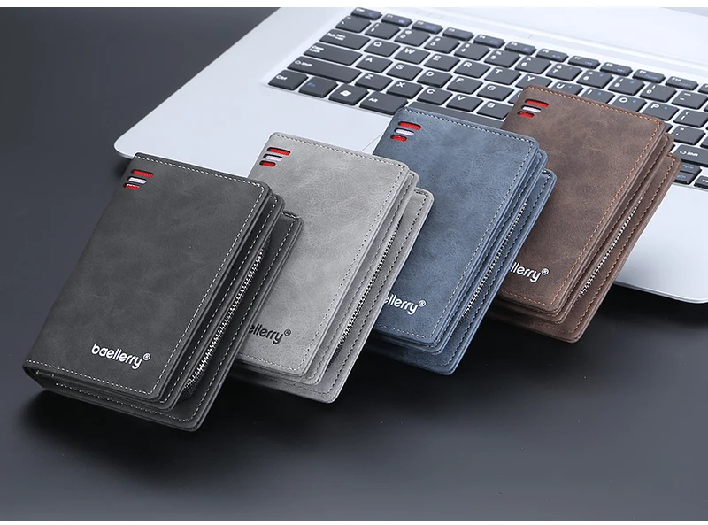 Baellerry 2023 New Short Men Wallets Name Customized Card Holder Luxury Male Wallet Zipper Coin Pocket Photo Holder Men's Purses