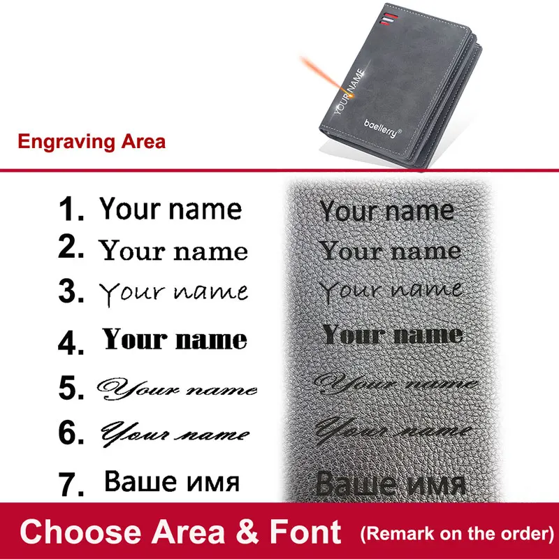 Baellerry 2023 New Short Men Wallets Name Customized Card Holder Luxury Male Wallet Zipper Coin Pocket Photo Holder Men's Purses