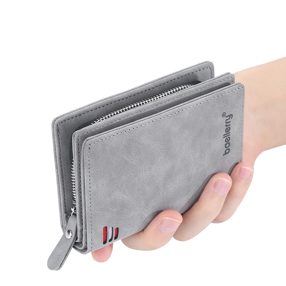 Baellerry 2023 New Short Men Wallets Name Customized Card Holder Luxury Male Wallet Zipper Coin Pocket Photo Holder Men's Purses