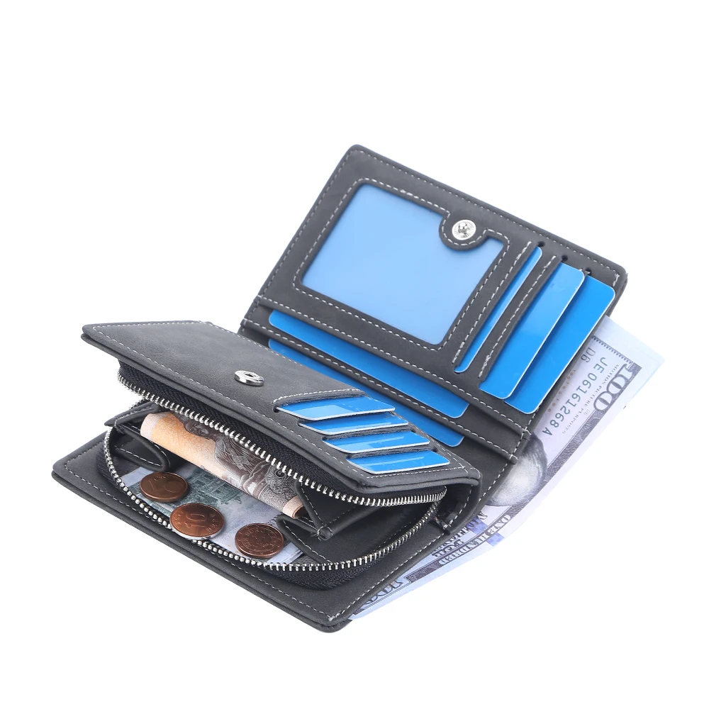 Baellerry 2023 New Short Men Wallets Name Customized Card Holder Luxury Male Wallet Zipper Coin Pocket Photo Holder Men's Purses