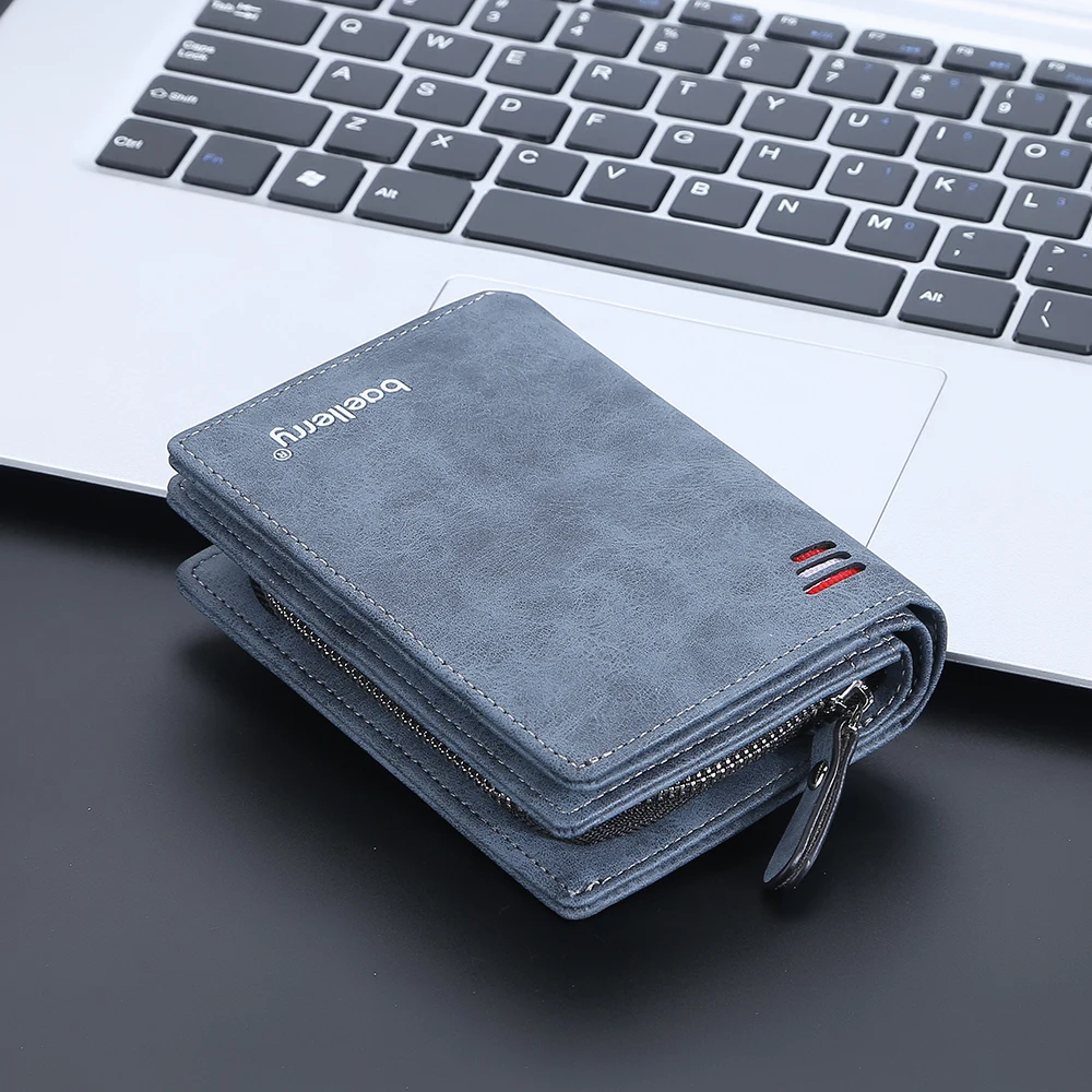 Baellerry 2023 New Short Men Wallets Name Customized Card Holder Luxury Male Wallet Zipper Coin Pocket Photo Holder Men's Purses