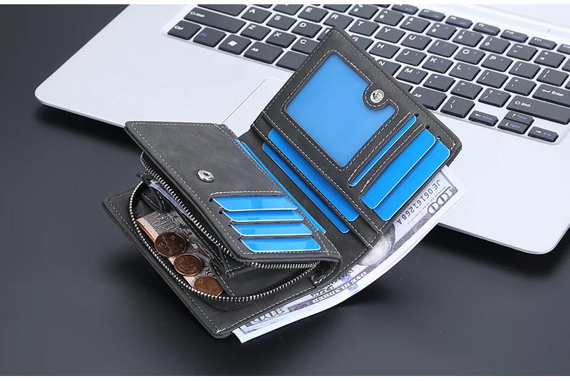 Baellerry 2023 New Short Men Wallets Name Customized Card Holder Luxury Male Wallet Zipper Coin Pocket Photo Holder Men's Purses