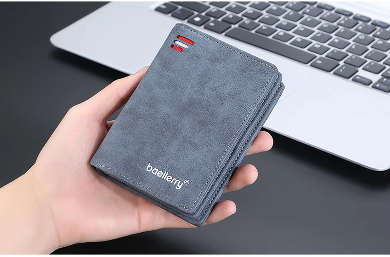 Baellerry 2023 New Short Men Wallets Name Customized Card Holder Luxury Male Wallet Zipper Coin Pocket Photo Holder Men's Purses