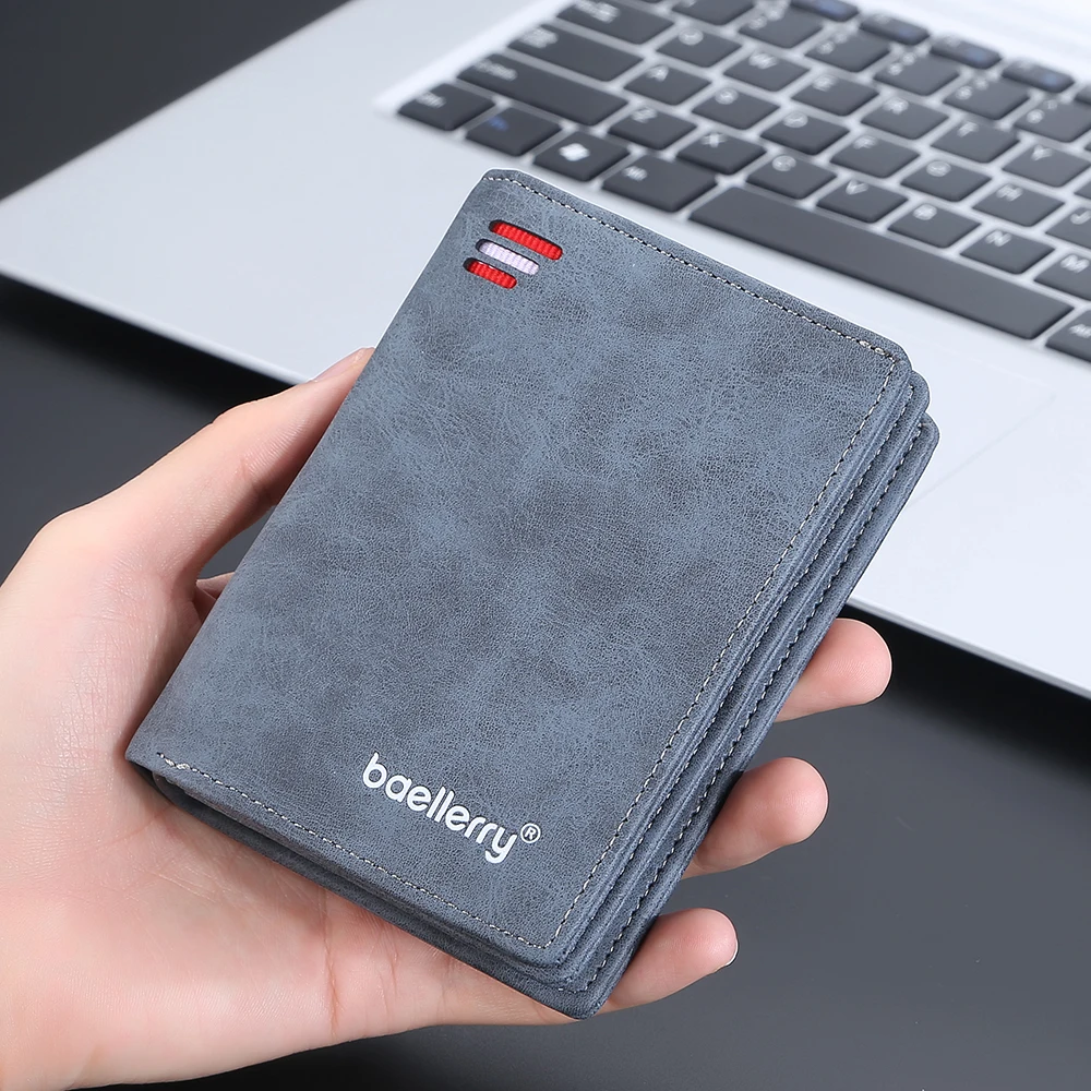 Baellerry 2023 New Short Men Wallets Name Customized Card Holder Luxury Male Wallet Zipper Coin Pocket Photo Holder Men's Purses