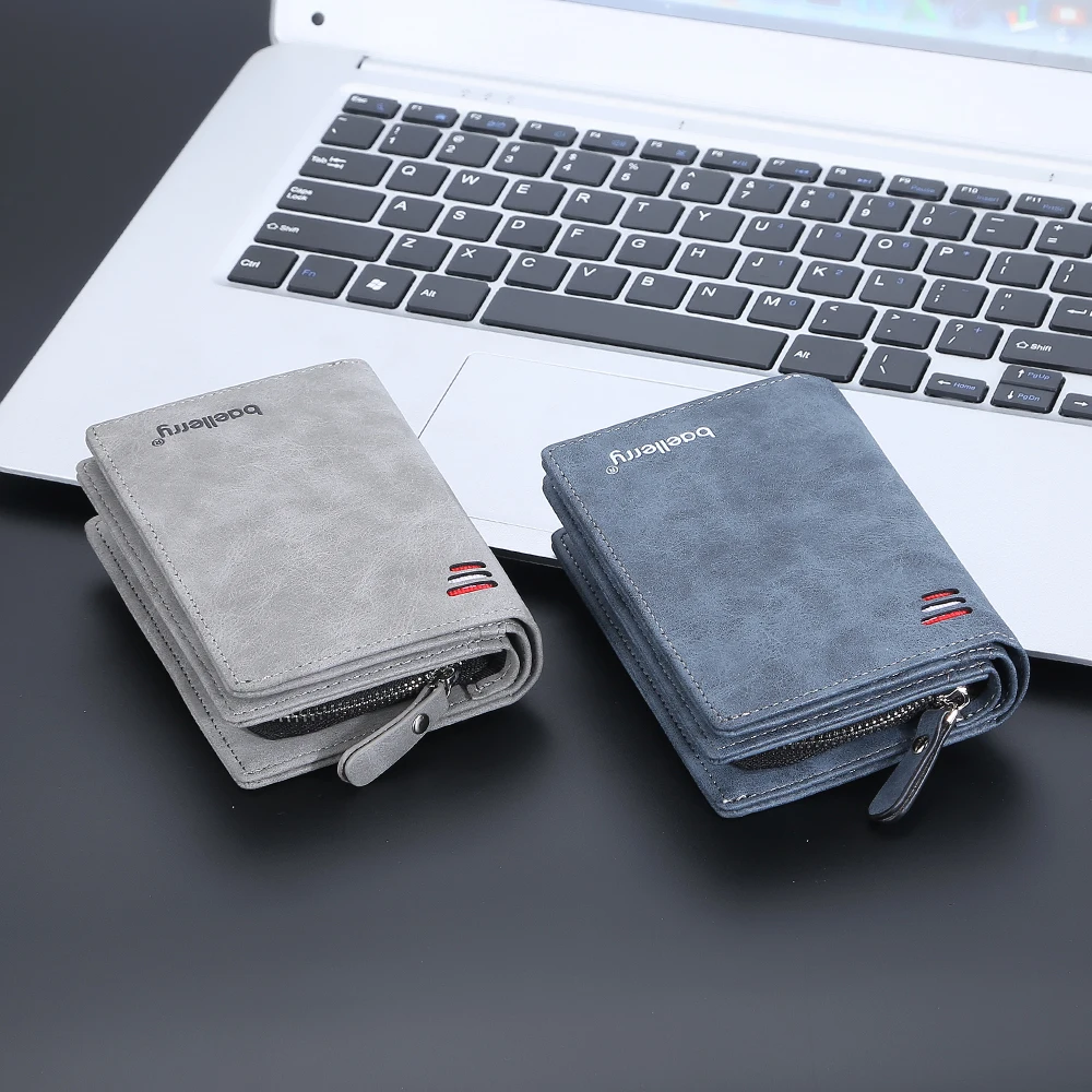 Baellerry 2023 New Short Men Wallets Name Customized Card Holder Luxury Male Wallet Zipper Coin Pocket Photo Holder Men's Purses