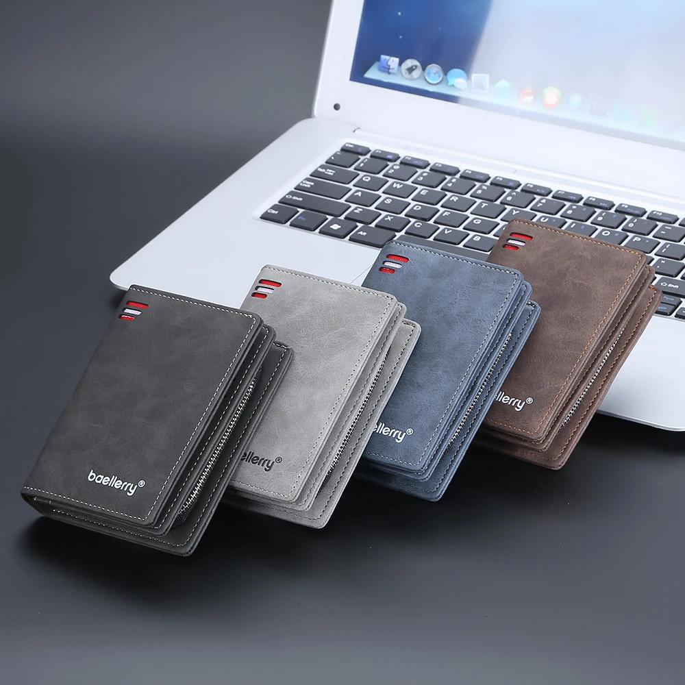 Baellerry 2023 New Short Men Wallets Name Customized Card Holder Luxury Male Wallet Zipper Coin Pocket Photo Holder Men's Purses
