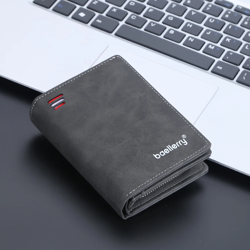 Baellerry 2023 New Short Men Wallets Name Customized Card Holder Luxury Male Wallet Zipper Coin Pocket Photo Holder Men's Purses