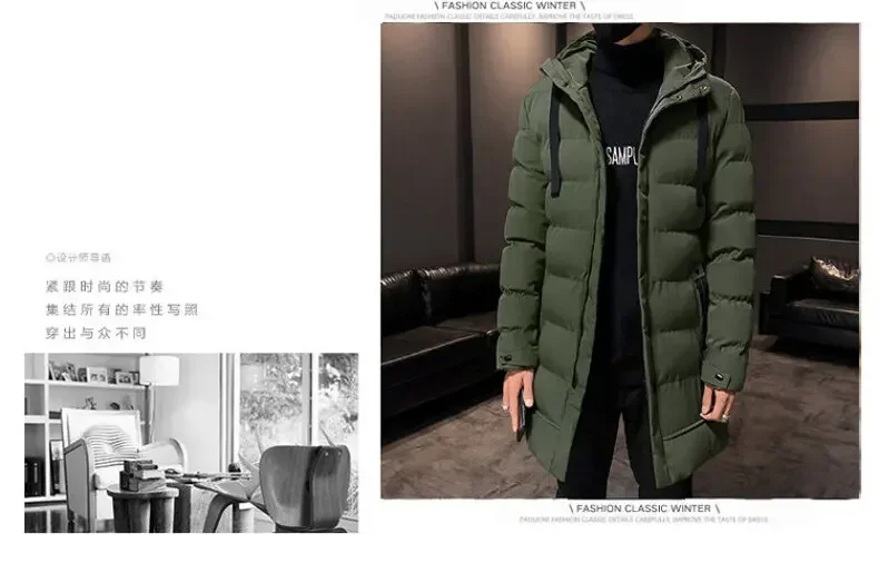 Thicken Warm Men Long Parka Fashion Brand Casual Winter Windbreaker Jacket with Hood Coats Fashion Clothing for Men All-match