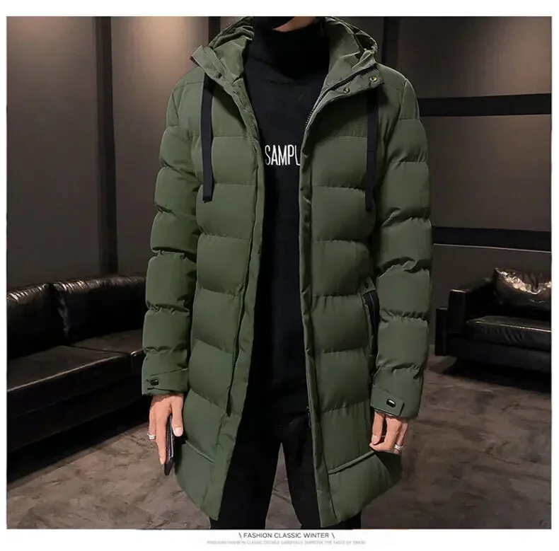 Thicken Warm Men Long Parka Fashion Brand Casual Winter Windbreaker Jacket with Hood Coats Fashion Clothing for Men All-match