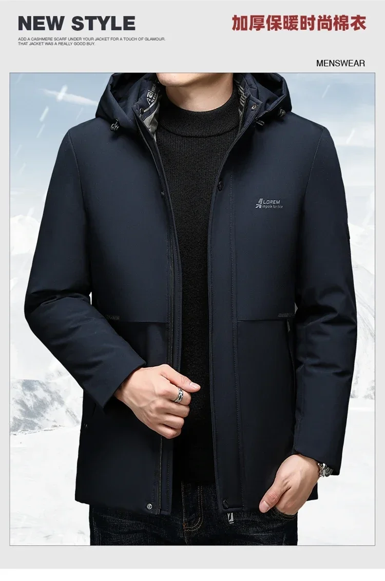 High Quality Hooded Thick Warm Waterproof Parkas Coat Male Hooded Loose Casual Winter Coats Men Business Winter Mens Down Jacket