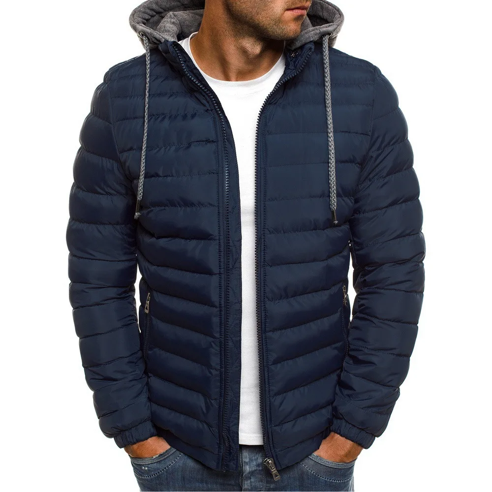 Korean Men Cotton Pad Parka Coat Autumn Winter Male Solid Warm Hooded Zip Up Hoodie Coats BSD-M-05