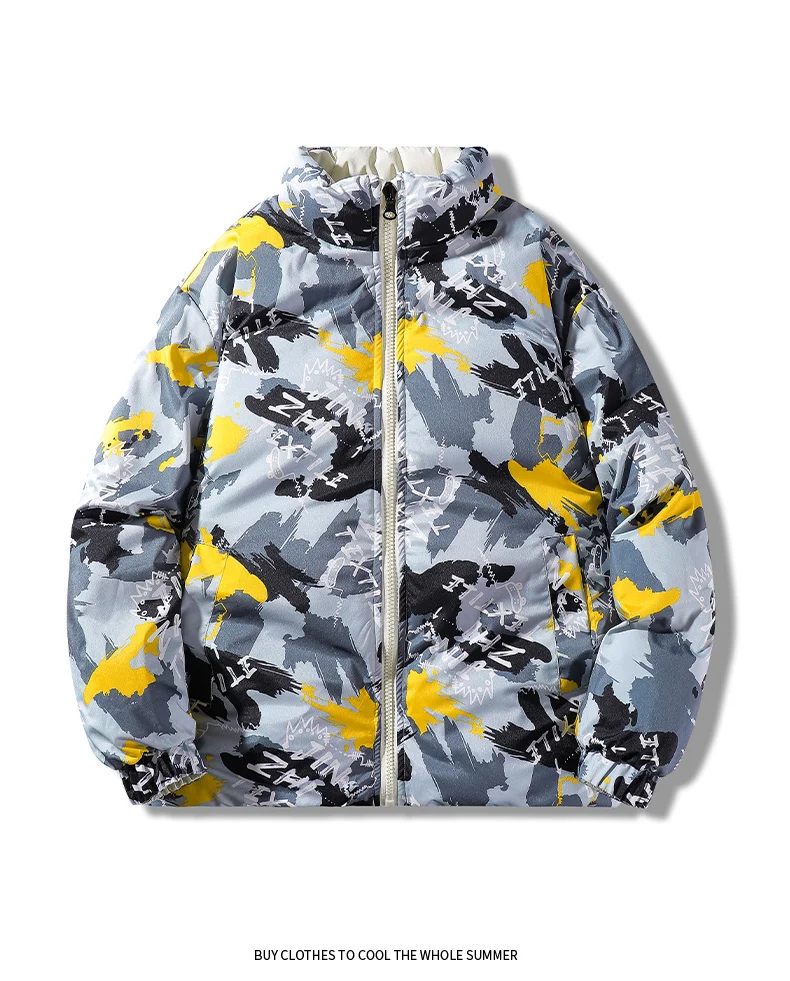 Double-sided Fashion Jackets Men's Winter Casual Camouflage Thickened Warm Parka plus size Windproof Bread Filled Cotton Jacket