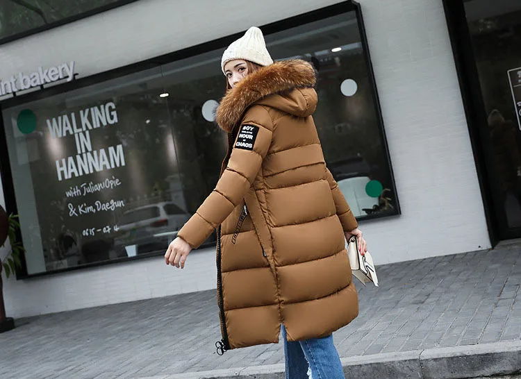 2024 Winter Down Parkas Women Jacket Big Fur Collar Thick Slim Coat Fashion Hooded Cotton Outerwear Long Autumn Female Jacket