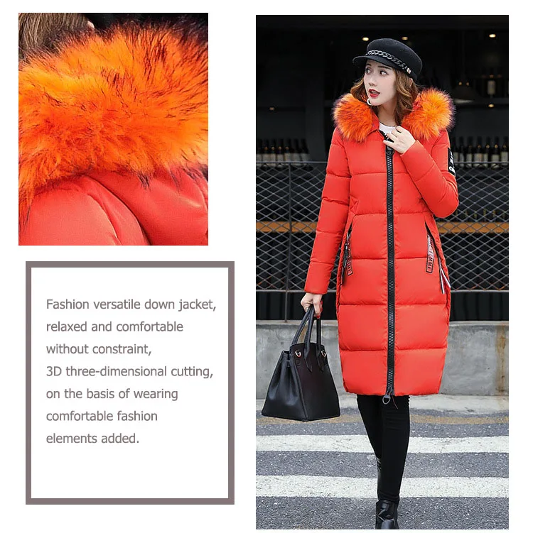 2024 Winter Down Parkas Women Jacket Big Fur Collar Thick Slim Coat Fashion Hooded Cotton Outerwear Long Autumn Female Jacket