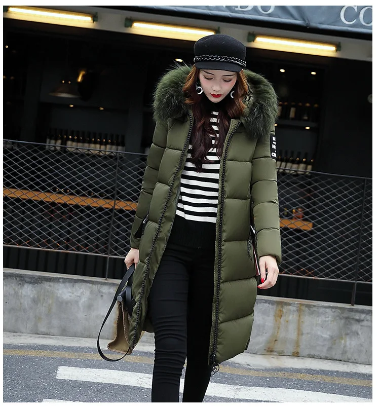 2024 Winter Down Parkas Women Jacket Big Fur Collar Thick Slim Coat Fashion Hooded Cotton Outerwear Long Autumn Female Jacket