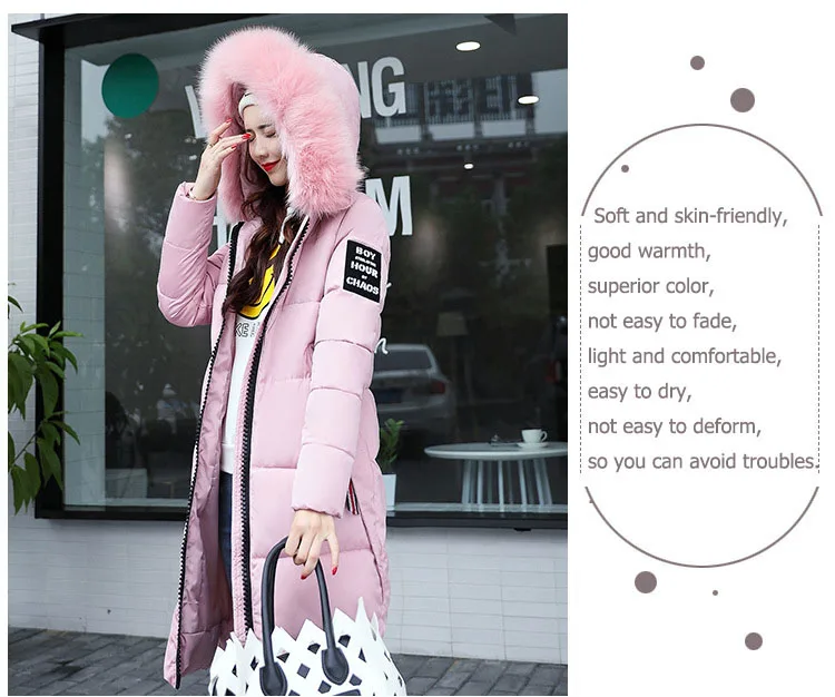 2024 Winter Down Parkas Women Jacket Big Fur Collar Thick Slim Coat Fashion Hooded Cotton Outerwear Long Autumn Female Jacket