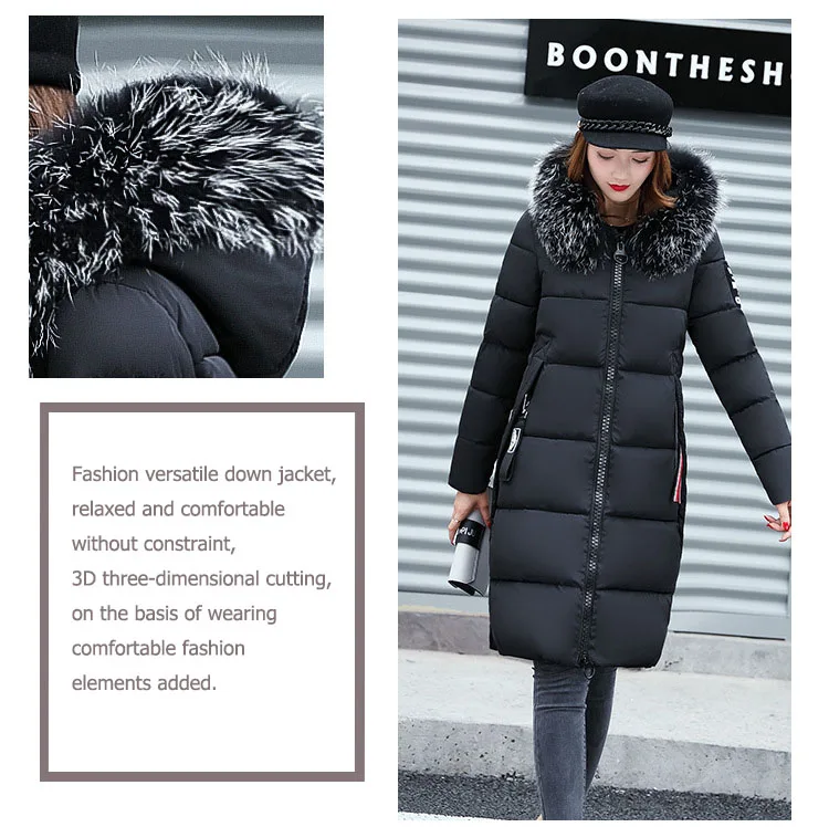 2024 Winter Down Parkas Women Jacket Big Fur Collar Thick Slim Coat Fashion Hooded Cotton Outerwear Long Autumn Female Jacket