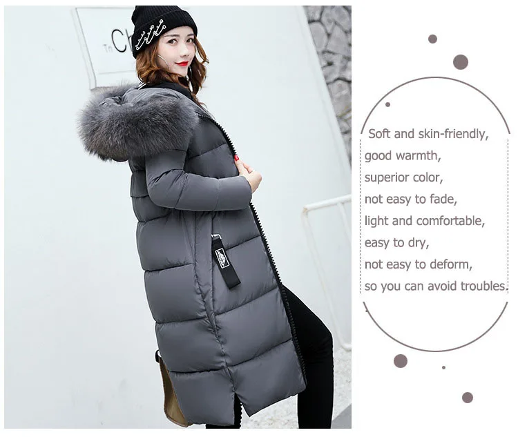 2024 Winter Down Parkas Women Jacket Big Fur Collar Thick Slim Coat Fashion Hooded Cotton Outerwear Long Autumn Female Jacket