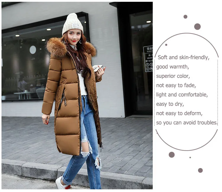 2024 Winter Down Parkas Women Jacket Big Fur Collar Thick Slim Coat Fashion Hooded Cotton Outerwear Long Autumn Female Jacket