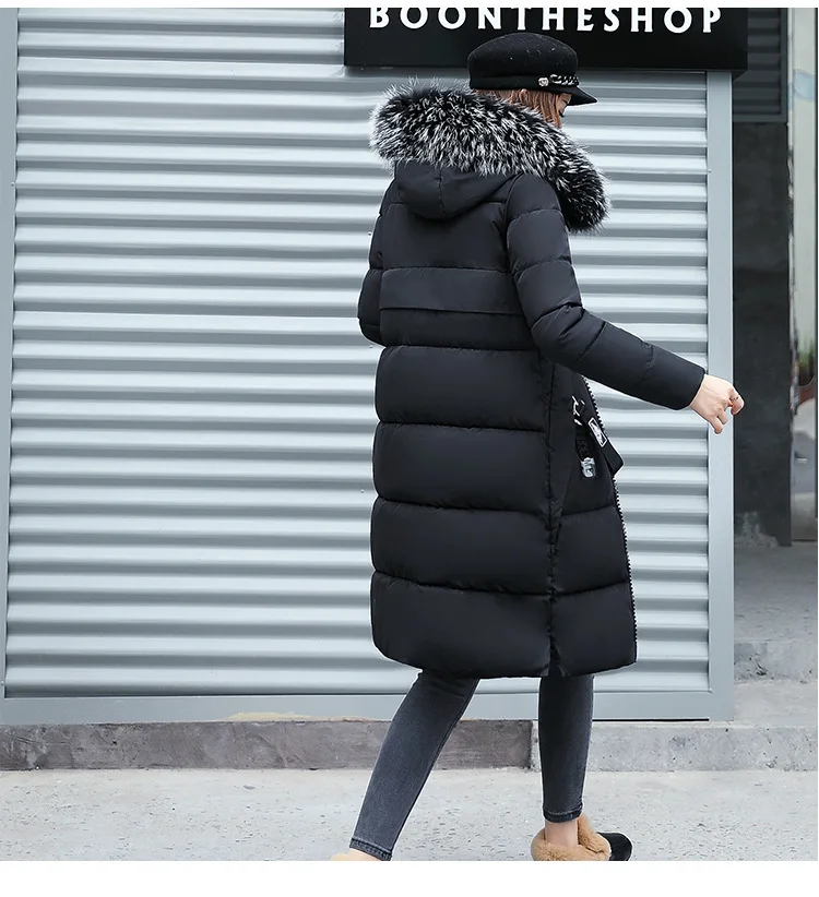 2024 Winter Down Parkas Women Jacket Big Fur Collar Thick Slim Coat Fashion Hooded Cotton Outerwear Long Autumn Female Jacket