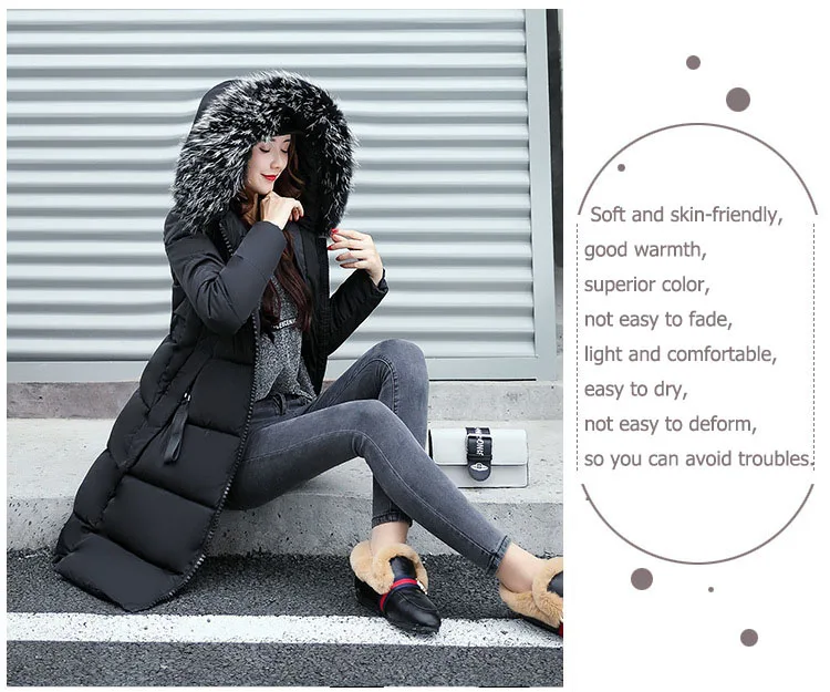 2024 Winter Down Parkas Women Jacket Big Fur Collar Thick Slim Coat Fashion Hooded Cotton Outerwear Long Autumn Female Jacket