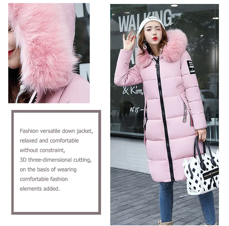 2024 Winter Down Parkas Women Jacket Big Fur Collar Thick Slim Coat Fashion Hooded Cotton Outerwear Long Autumn Female Jacket