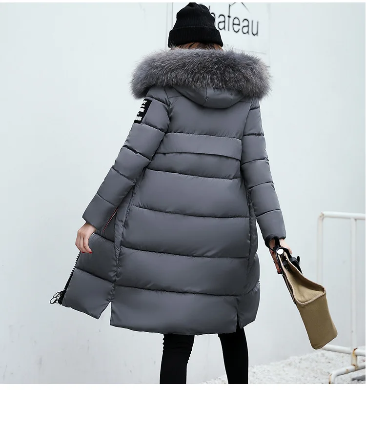 2024 Winter Down Parkas Women Jacket Big Fur Collar Thick Slim Coat Fashion Hooded Cotton Outerwear Long Autumn Female Jacket