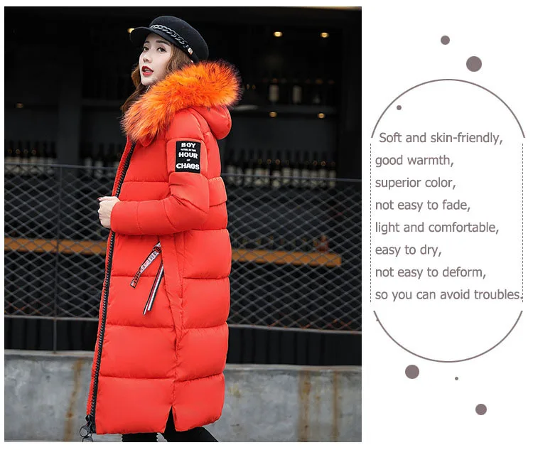 2024 Winter Down Parkas Women Jacket Big Fur Collar Thick Slim Coat Fashion Hooded Cotton Outerwear Long Autumn Female Jacket