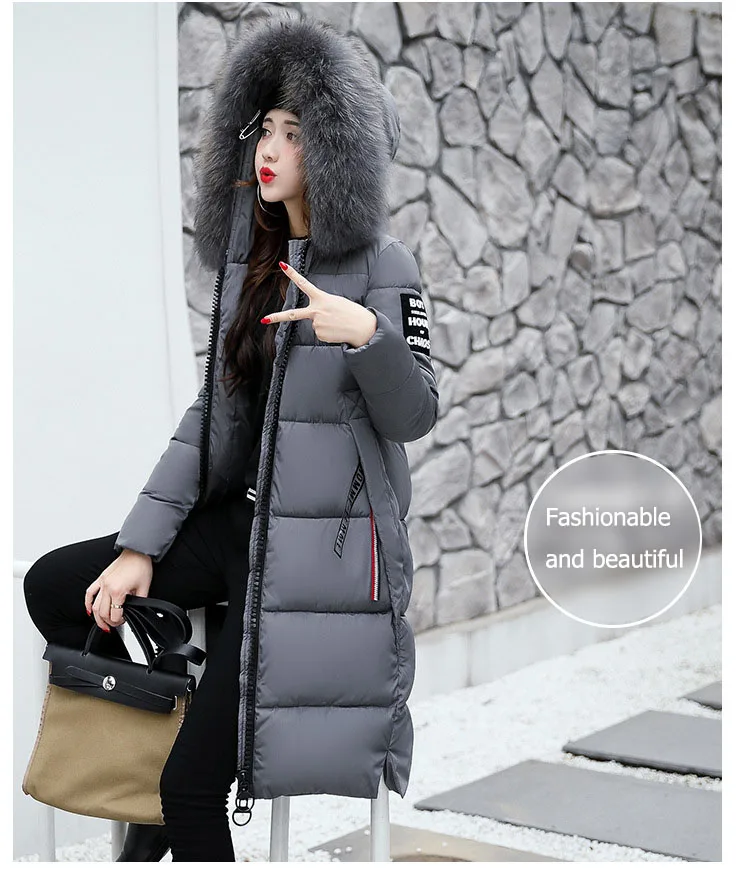 2024 Winter Down Parkas Women Jacket Big Fur Collar Thick Slim Coat Fashion Hooded Cotton Outerwear Long Autumn Female Jacket