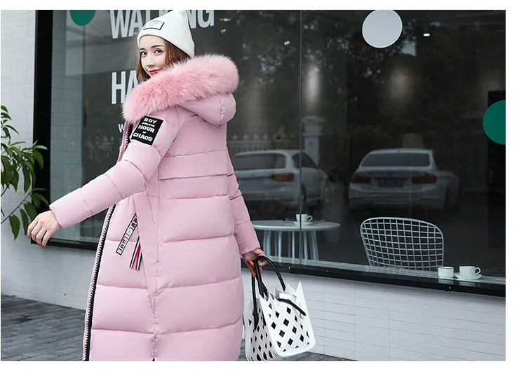 2024 Winter Down Parkas Women Jacket Big Fur Collar Thick Slim Coat Fashion Hooded Cotton Outerwear Long Autumn Female Jacket