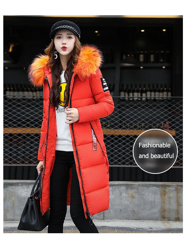 2024 Winter Down Parkas Women Jacket Big Fur Collar Thick Slim Coat Fashion Hooded Cotton Outerwear Long Autumn Female Jacket