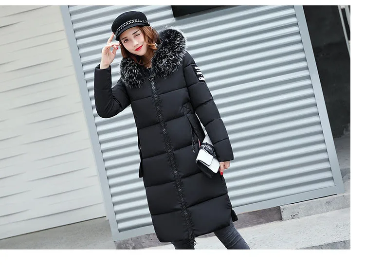 2024 Winter Down Parkas Women Jacket Big Fur Collar Thick Slim Coat Fashion Hooded Cotton Outerwear Long Autumn Female Jacket