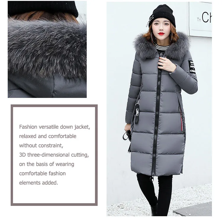 2024 Winter Down Parkas Women Jacket Big Fur Collar Thick Slim Coat Fashion Hooded Cotton Outerwear Long Autumn Female Jacket