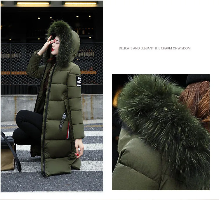 2024 Winter Down Parkas Women Jacket Big Fur Collar Thick Slim Coat Fashion Hooded Cotton Outerwear Long Autumn Female Jacket