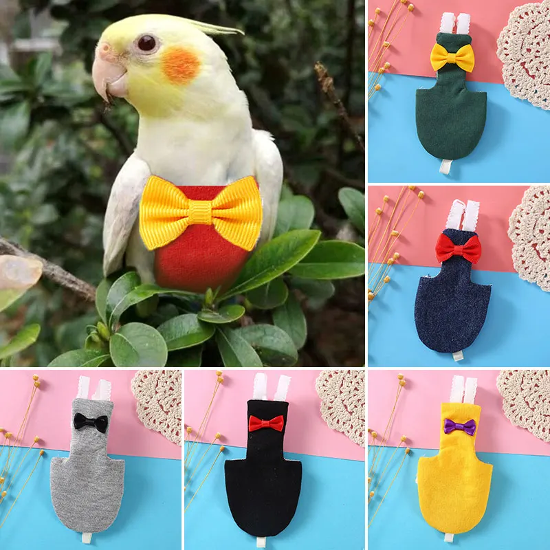 Bird Parrot Diaper with Bowtie Cute Flight Suit Nappy Clothes for Green Cheek Conure Parakeet Pigeons Medium Large Pet Bird