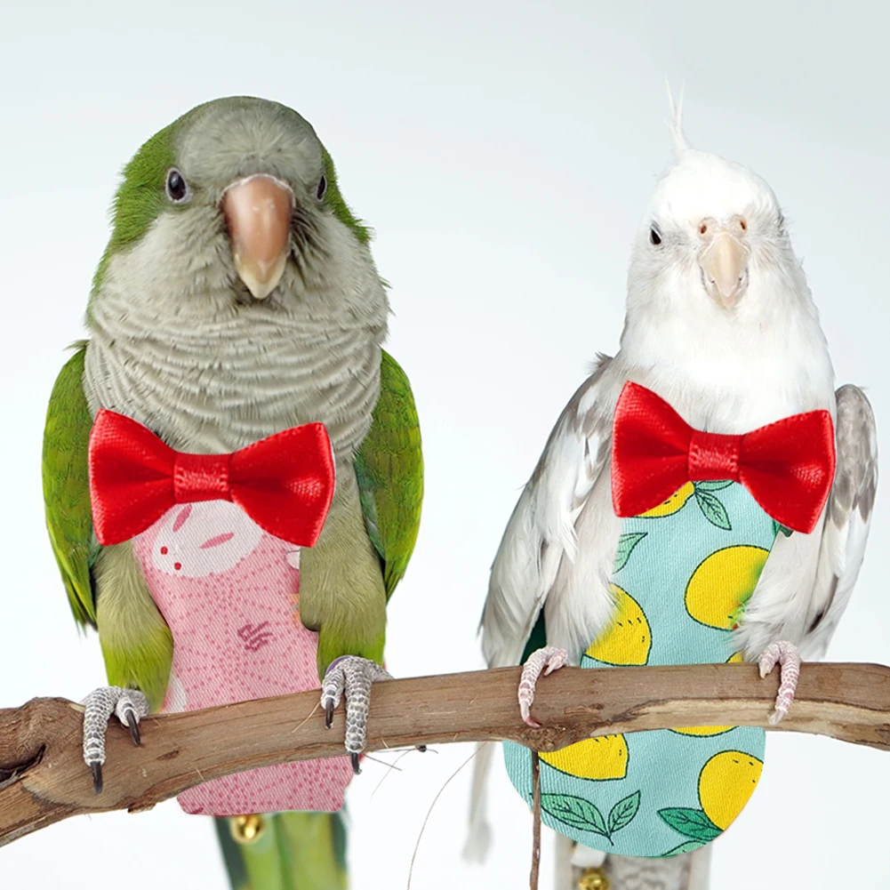 Parrot Diaper with Bowtie Cute Colorful Fruit Floral Cockatiel Pigeons Small Medium Large Pet Birds Flight Suit Clothes Washable