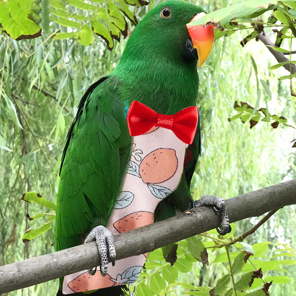 Parrot Diaper with Bowtie Cute Colorful Fruit Floral Cockatiel Pigeons Small Medium Large Pet Birds Flight Suit Clothes Washable