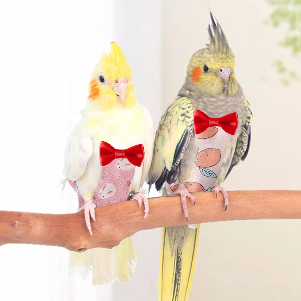 Parrot Diaper with Bowtie Cute Colorful Fruit Floral Cockatiel Pigeons Small Medium Large Pet Birds Flight Suit Clothes Washable