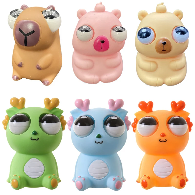 Pop Eye Squeeze Cartoon Animal Sensory Toys Fun Novetly Fidget Stress Relief Anxiety Eyeball Bouncing Toy Gifts for Kids Adults
