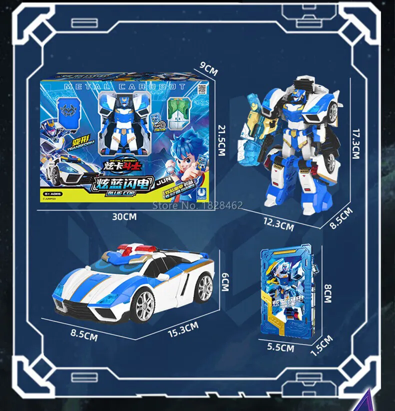 New Metal Cardbot Transforming Robot to Car Action Figures BLUE COP with Card Transformation Car Toys for Child Gift