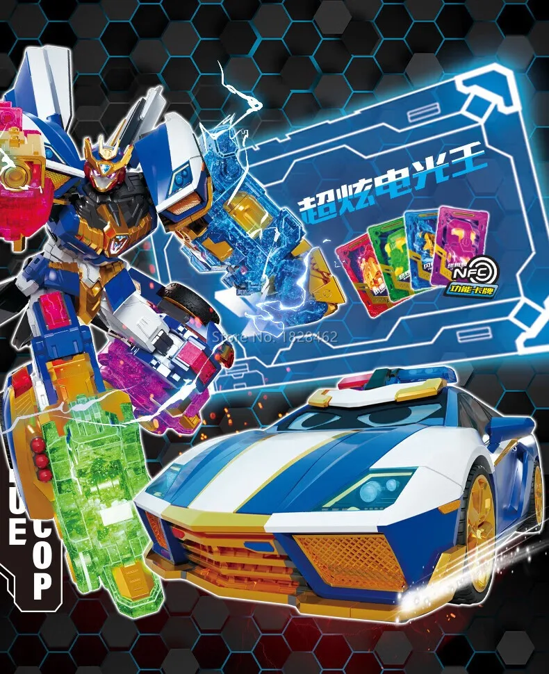 New Metal Cardbot Transforming Robot to Car Action Figures BLUE COP with Card Transformation Car Toys for Child Gift