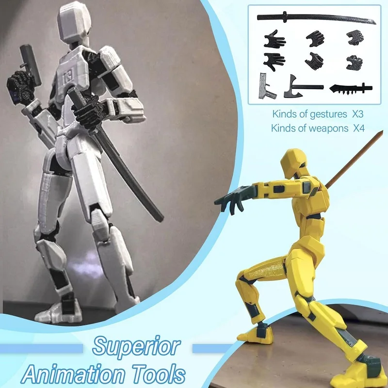 T13 Action Figure Set Tool 3D Printed Multi-Jointed Movable Robot Doll Anti-stress Handmade Assembly Toys for Boys Kids Gift