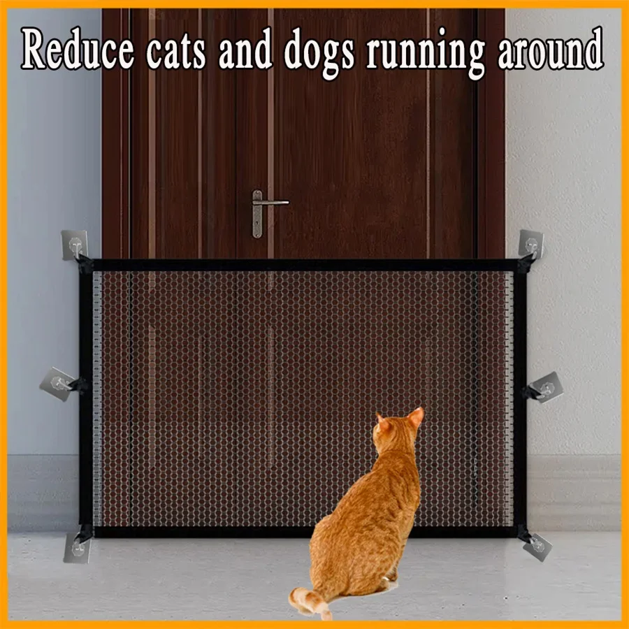 Heavy Duty Dog Barrier Fence with Hooks Insulated Net Foldable Breathable Mesh Mirror Door Pet Security Gate for Indoor Outdoor