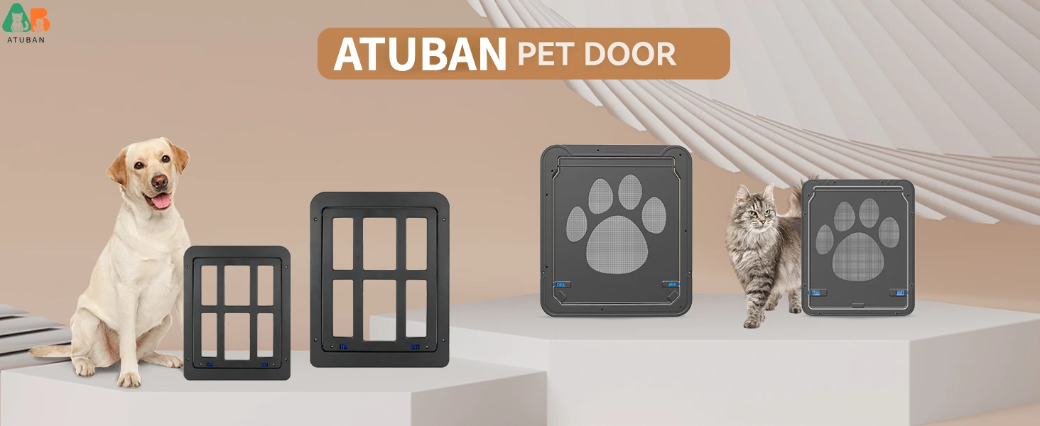 ATUBAN Dog Door for Screen Door 12x14 inch Doggy Door for Sliding Door Magnetic Door for Medium-Large Dogs and Cats Pet Door Pas