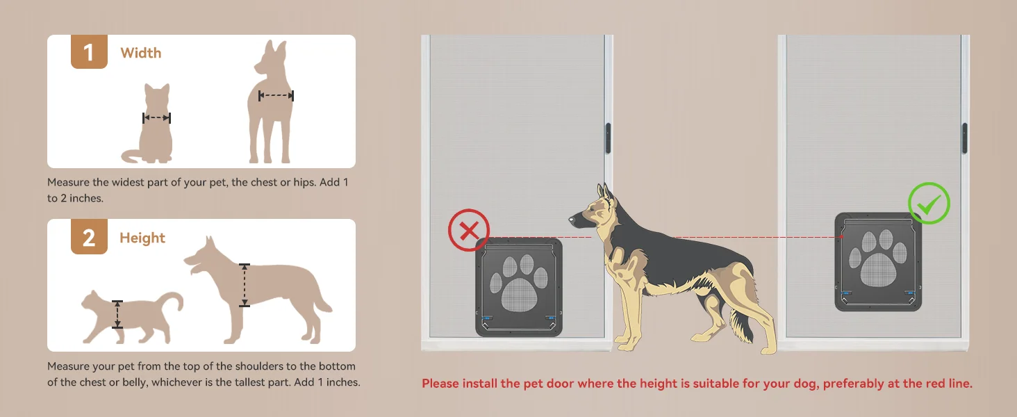 ATUBAN Dog Door for Screen Door 12x14 inch Doggy Door for Sliding Door Magnetic Door for Medium-Large Dogs and Cats Pet Door Pas