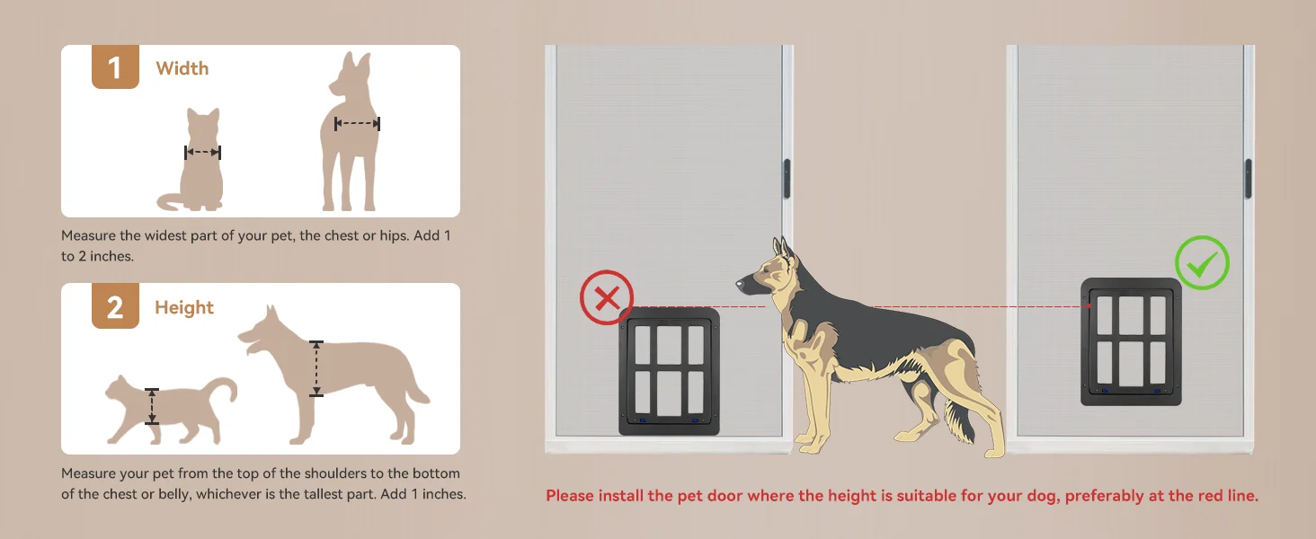 ATUBAN Dog Door for Screen Door 12x14 inch Doggy Door for Sliding Door Magnetic Door for Medium-Large Dogs and Cats Pet Door Pas